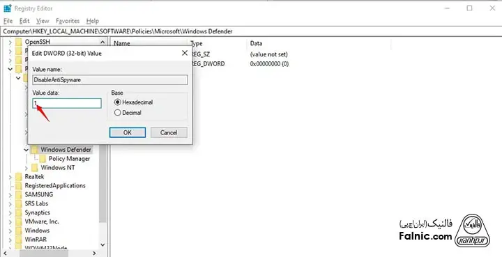 غیر فعال کردن windows security در ویندوز 10 با Registry