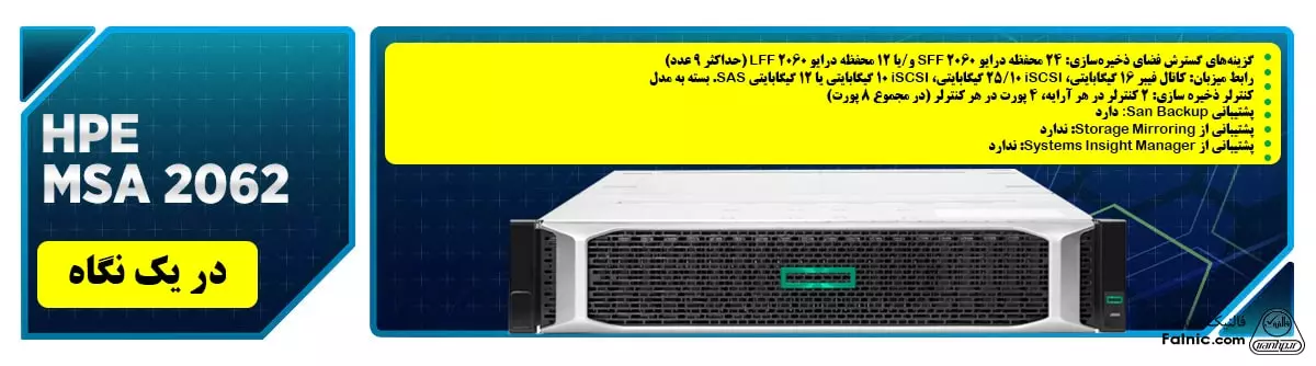مشخصات فنی استوریج HP MSA 2062 SAN Dual Controller Storage