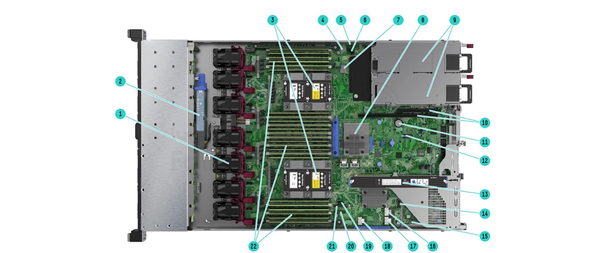 نمای داخلی hp dl360 g10 sff