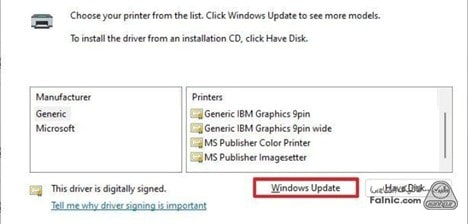 انتخاب Windows Update برای افزودن پرینتر به ویندوز 11