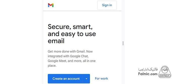 صفحه اول ورودی gmail در مرورگر گوشی موبایل 