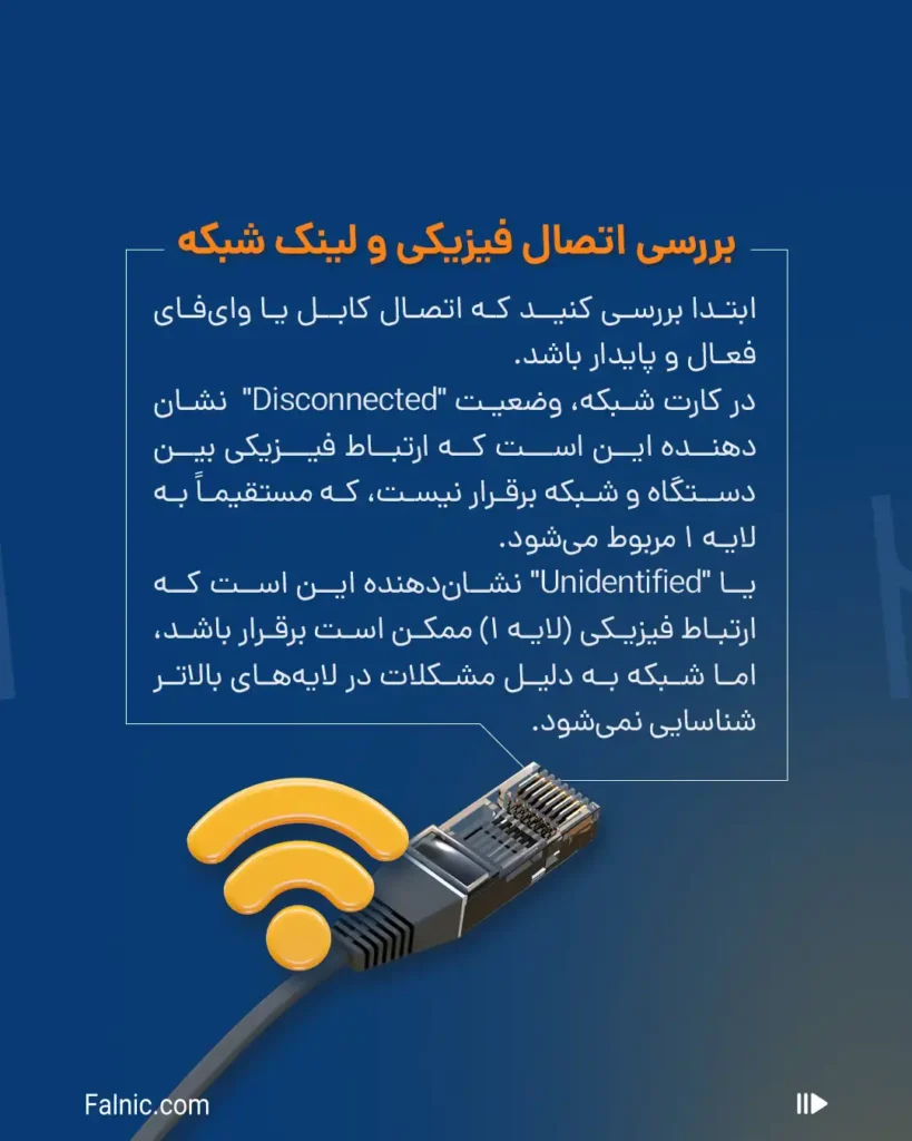 بررسی اتصال فیزیکی و لینک شبکه