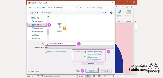 گزینه publish برای تبدیل پاورپوینت به pdf گزینه publish برای تبدیل پاورپوینت به pdf