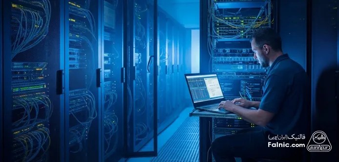 یک مهندس شبکه در حال مانیتورینگ لاگ‌ها در سویئچ سیسکو