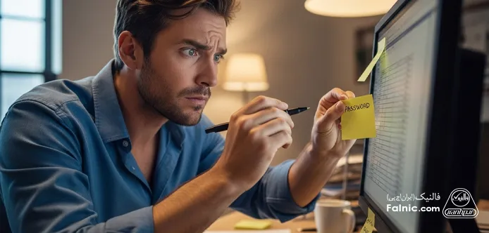 یک کارمند در حال یادداشت کردن رمز عبور روی یک کاغذ یک کارمند در حال یادداشت کردن رمز عبور روی یک کاغذ