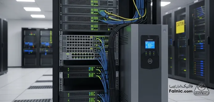 یک یو پی اس متصل به تجهیزات شبکه در یک دیتاسنتر یک یو پی اس متصل به تجهیزات شبکه در یک دیتاسنتر