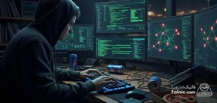 یک هکر در حال انجام حمله فعال شبکه یک هکر در حال انجام حمله فعال شبکه