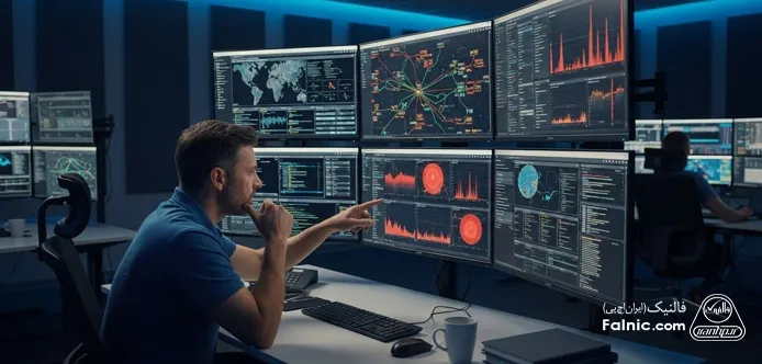 یک مهندس امنیت سایبری در حال شناسایی حمله فعال و غیرفعال شبکه یک مهندس امنیت سایبری در حال شناسایی حمله فعال و غیرفعال شبکه