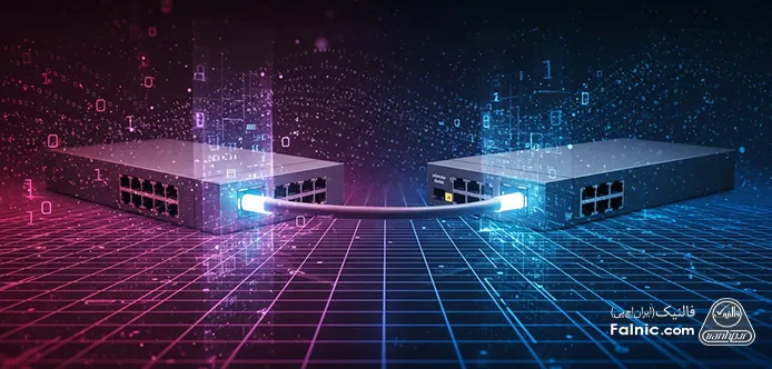 اتصال دو سوئیچ در محیطی با زمینه صورتی و آبی رنگ اتصال دو سوئیچ در محیطی با زمینه صورتی و آبی رنگ