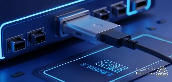 یک کابل یو اس بی متصل به یک تجهیزات شبکه