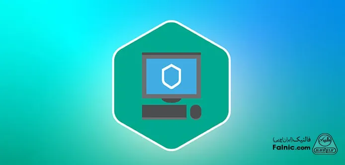 لوگو آنتی ویروس کسپرسکی در پس زمینه آبی و سبز