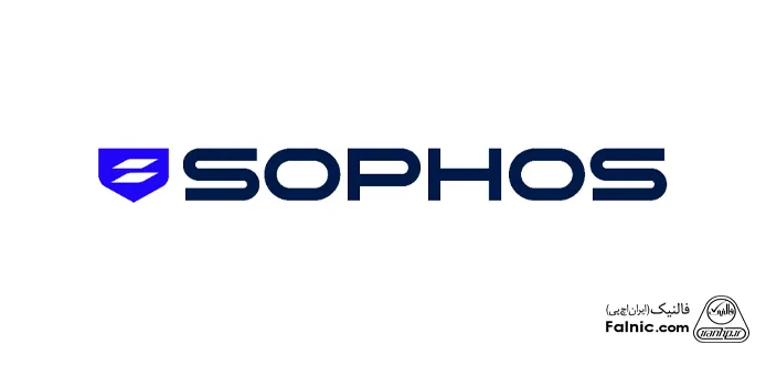 لوگو برند Sophos به رنگ مشکی و آبی در پس زمینه سفید رنگ