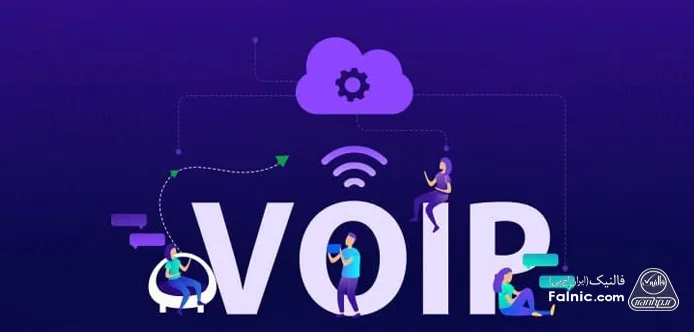 لوگو VoIP در پس زمینه آبی و سرمه ای