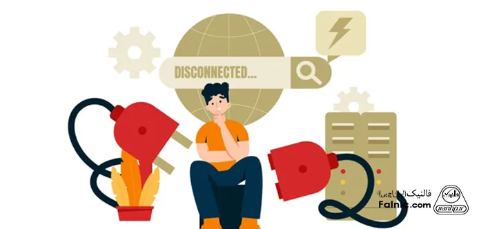 یک مرد نشسته در حال فکر در بین دو سیم قطع شده