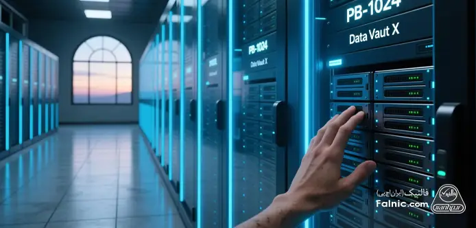 یک تکنسین در حال کار با سرور در یک اتاق سرور