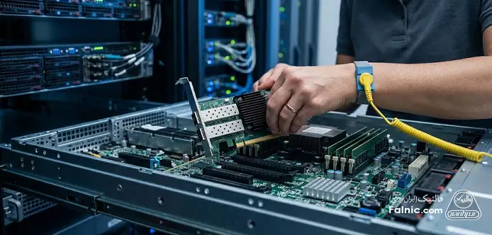 نصب کارت شبکه PCIe روی سرور توسط تکنسین